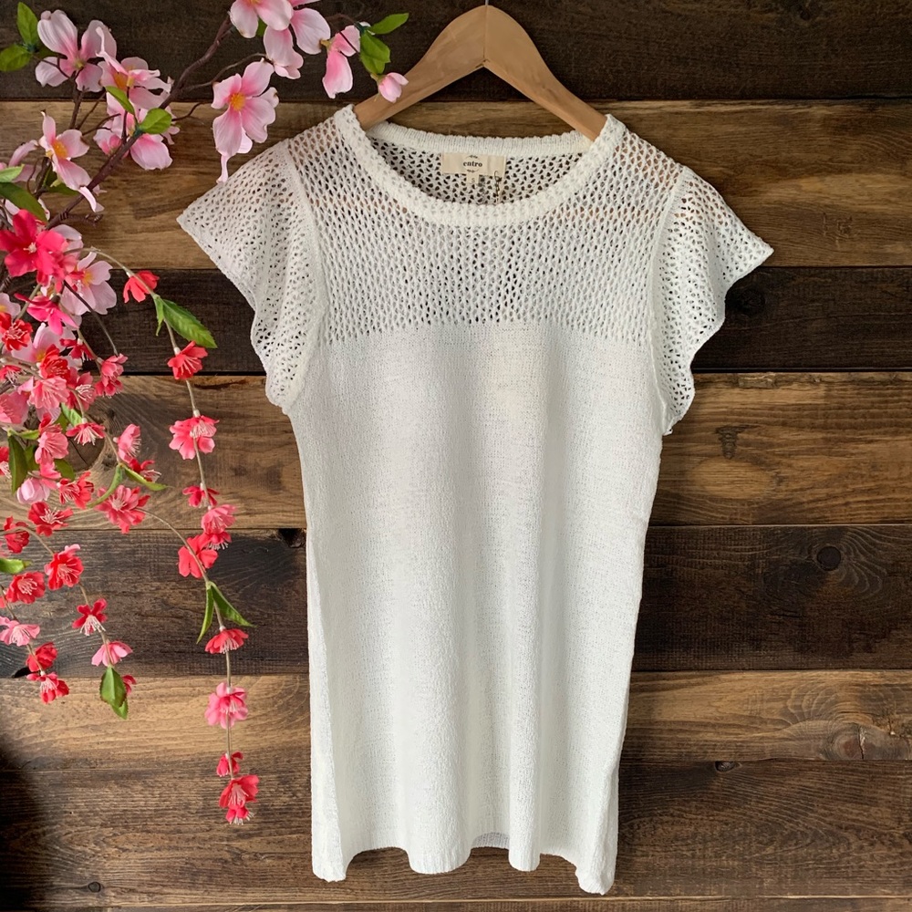 Entro eyelet knit crew-neck tee top